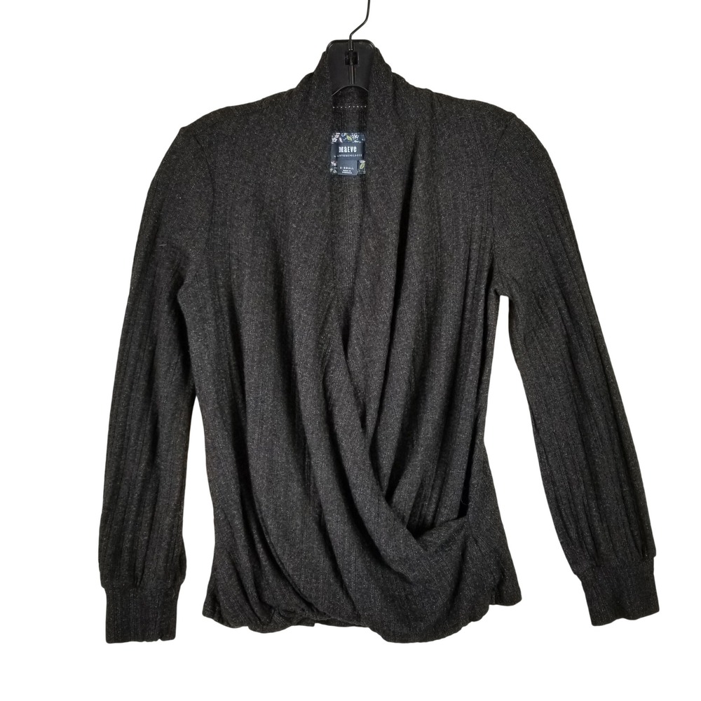 Maeve Anthropologie Gray Ribbed Wrap Front‎ Draped V-Neck Sweater XS